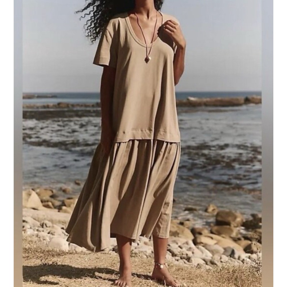 Free People Beach S Herron Maxi Dress Tan Short Sleeve T Shirt Peasant Ballet